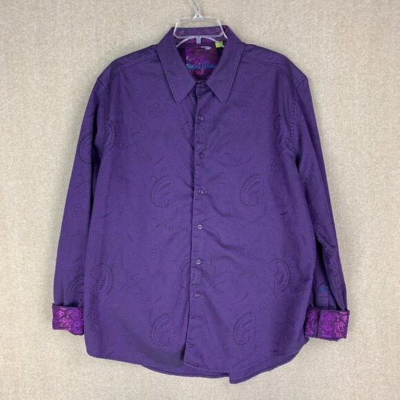 ROBERT GRAHAM SHIRT 2XL MENS BUTTON UP PURPLE PAISLEY VICTORIAN FLIP CUFF - Picture 2 of 14